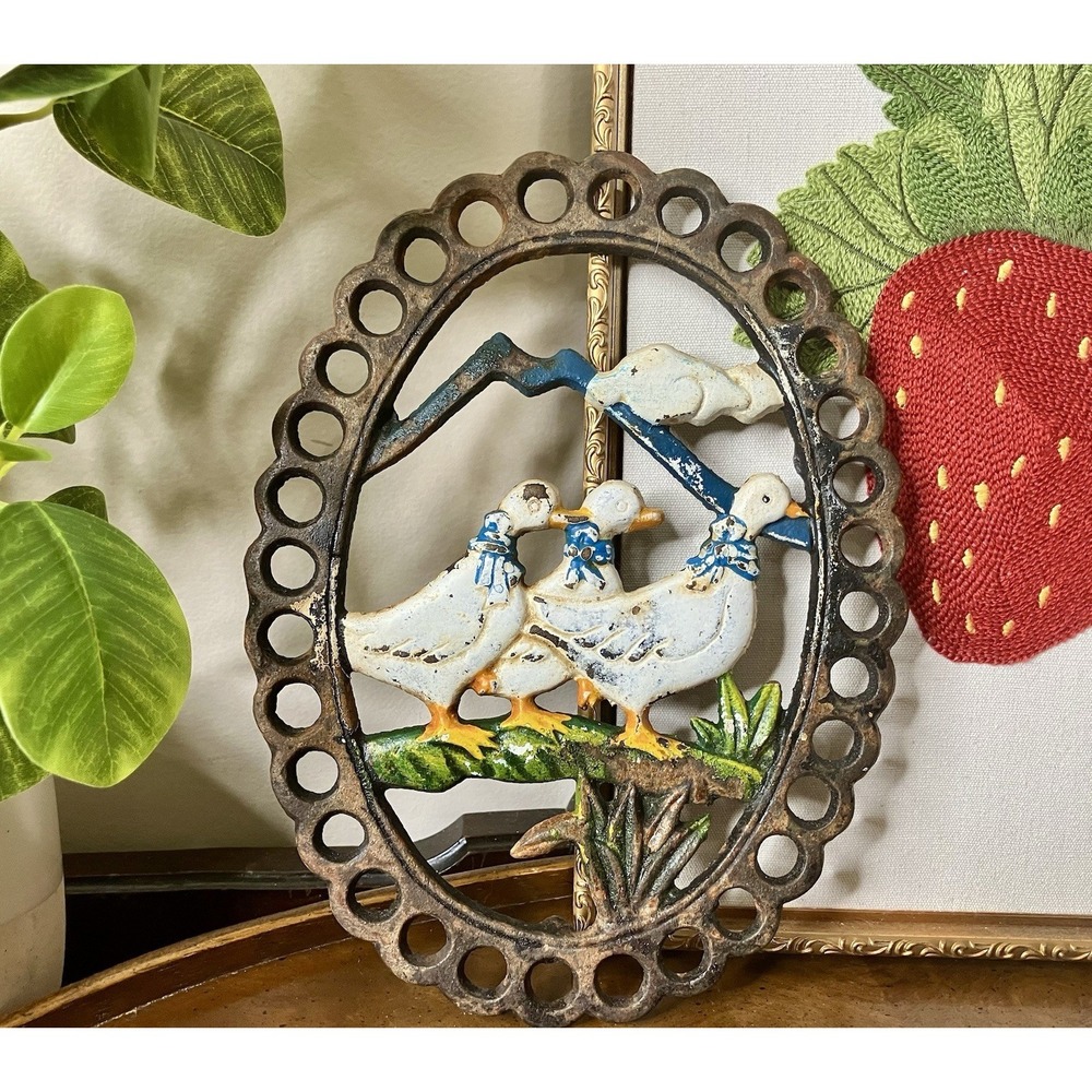 Vintage Cast Iron Goose Duck Trivet Wall Plaque Farmhouse Country Cottagecore